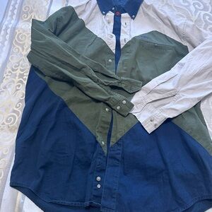 Men's Western Mo Betta Colorblock Button-Down Shirt - Olive Green / Navy / White
